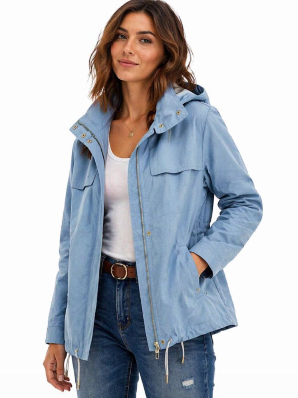 ELLEN Tracy Blue Hooded Jacket Spring SZ Medium